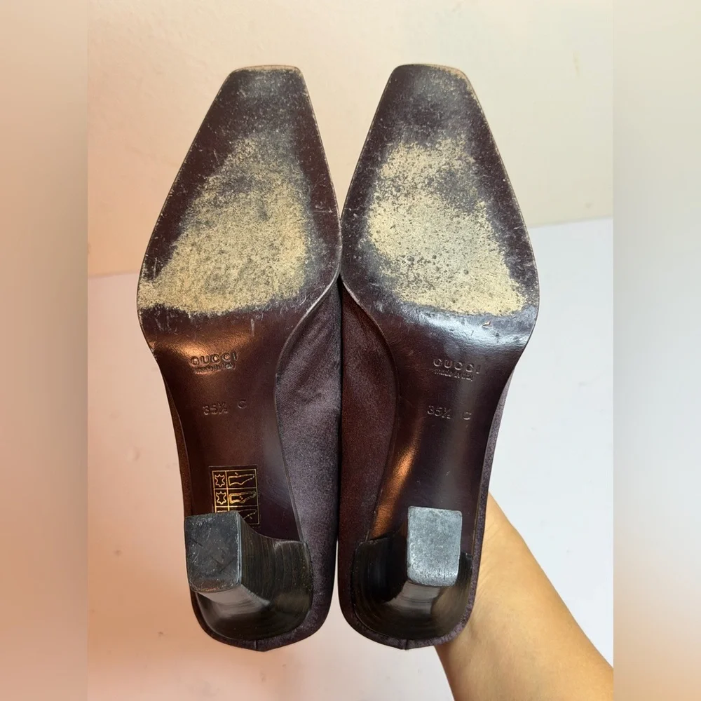 Gucci Satin Block Heel Loafer Pumps Size 35.5